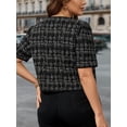 thumbnail image 2 of Mengpipi Women's Jackets Summer Short Sleeve V-Neck Puff Sleeve Loose Fit Checkered & Tweed Casual Elegant Coat 1X-4X, 2 of 8