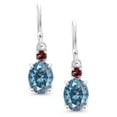 thumbnail image 2 of Gem Stone King 10K White Gold Persian Blue Moissanite and Red Rhodolite Garnet Dangle Earrings for Women (2.94 Cttw, Gemstone Birthstone, Oval 8x6mm), 2 of 5