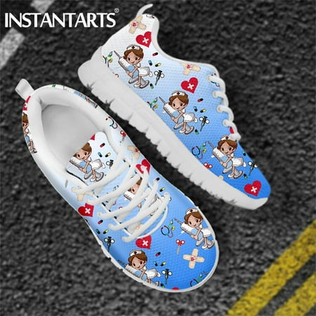 

Woman Flats Nurse Casual Shoes For Women 2024 Breathable Summer Sneakers Cartoon Nursing Print Lightweight Flat Lace Up Footwear