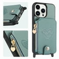 thumbnail image 3 of ELEHOLD Crossbody Wallet Case for iPhone 15 Pro Max with Card Holder, Zipper Card Slot Shockproof Purse Stand Cover with Removable Lanyard  Crossbody Shoulder Strap 6.7 Inch,Green, 3 of 11