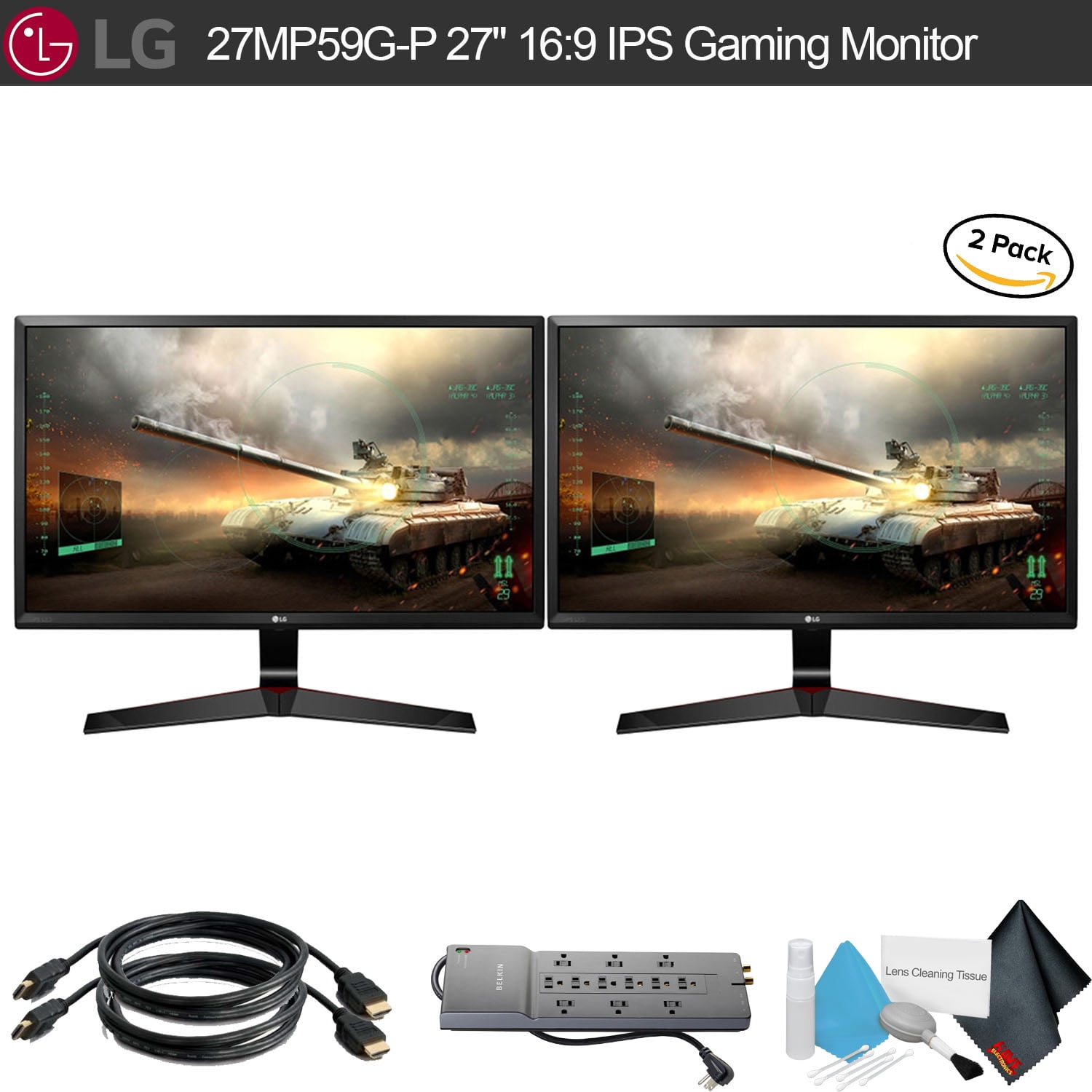 LG 27" 169 IPS Gaming Monitor With HDMI Cables 2 Pack
