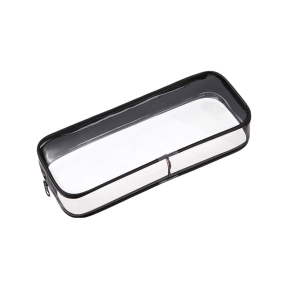 Clear Plastic Pencil Case, Hard Shell Compartment Stationery Organizer Box, Large Capacity Transparent Pen Pouch for Writing Supplies, Office Desk, and Home Organization (Black)