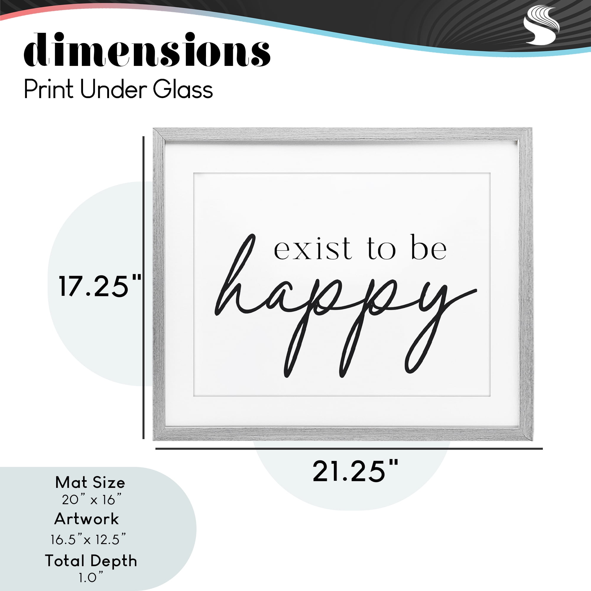 Exist To Be Happy Gray Framed Print Under Glass, design by Lettered and Lined