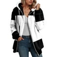 thumbnail image 2 of adviicd Fuzzy Fleece Jackets for Women Plus Size Hoodies Fall Winter Coats Color Block Patchwork Coat with Pockets (White, XL), 2 of 5