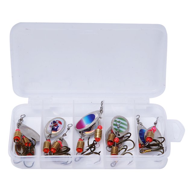 Señuelos de pesca artificiales con lentejuelas giratorias, cebos duros Wobbler con anzuelo triple, accesorios para aparejos de pesca, 10 Uds.