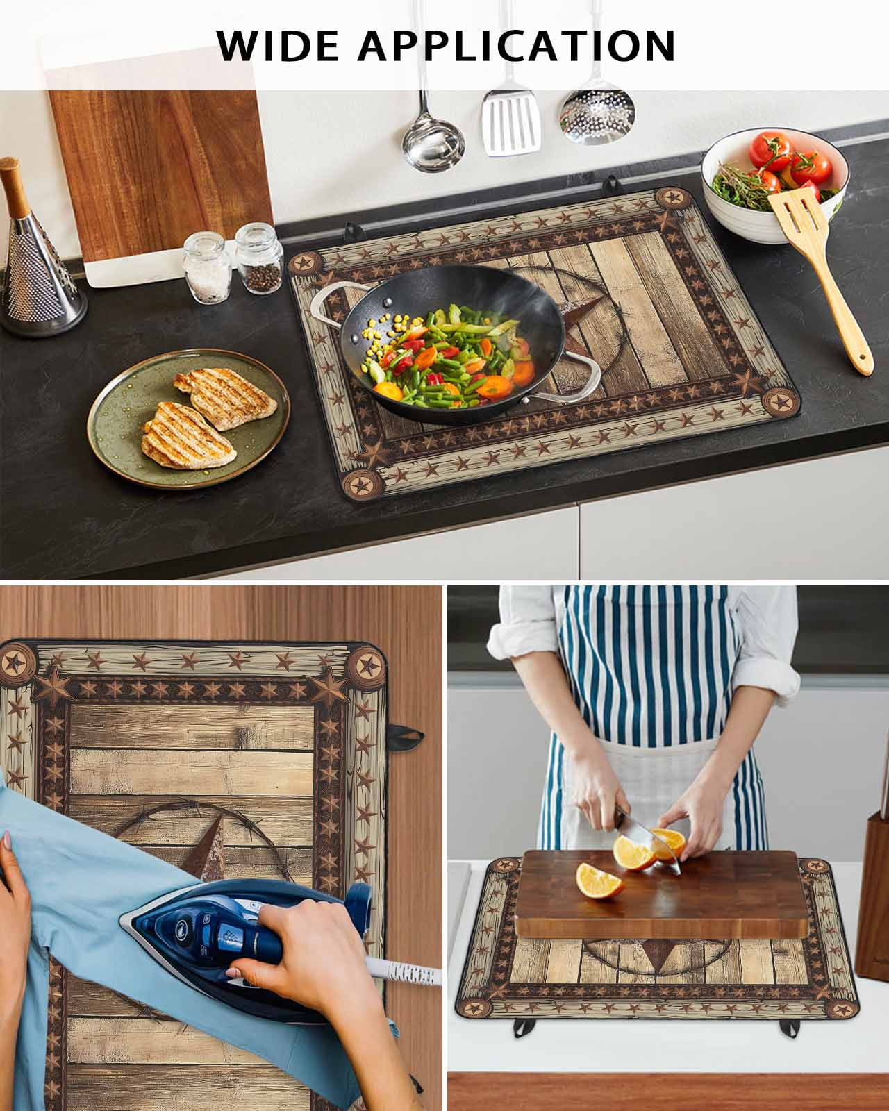 nqOlkjepod Large Induction Cooktop Protector Mat 24"x21", Western Farmhouse Stove Top Covers for Electric Stove, Rustic Country Texas Star Retro Stove Burner Cover Mats, Glass Top Stove Cover