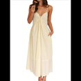 thumbnail image 1 of Vestido de Verano con Cuello en V para Mujer, A Rayas, Estilo Bohemio, para Playa, con Tirantes Finos y Lazo en la Espalda. Amarillo S, 1 of 10