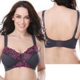 thumbnail image 3 of Curve Muse Plus Size Minimizer Unlined Wireless Bra with Lace Embroidery-3Pack-WHITE, NAVY, GRAY-40DDD, 3 of 6