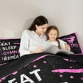 thumbnail image 4 of jejeloiu Gymnastics Girls Twin Bedding Sets 7-Piece,Glitter Heart Print Bedding Comforter Set,Pink Black Sheet Sets For Child,Microfiber Bedroom Decor Reversible, 4 of 8