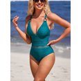thumbnail image 3 of Charmo V Neck One Piece Swimsuit for Womens Crochet Mesh Cut Out Bathing Suit, 3 of 5