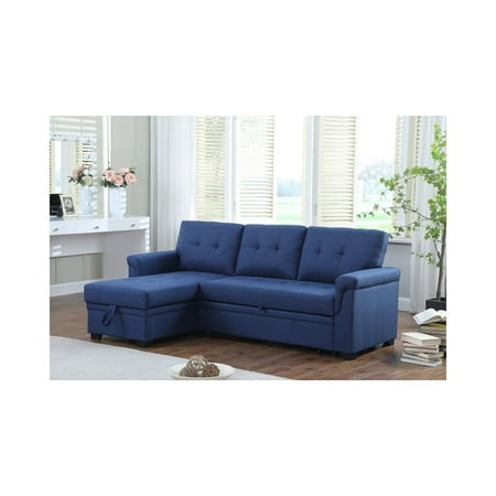 Lilola Home Lucca Reversible Sleeper Sectional Sofa-Color:Blue Fabric:Linen. (BOX 2 Of 3 ONLY -Reversible Chaise Storage -Blue)