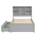 thumbnail image 6 of Twin Size Bed Frame with Built-in USB Port on Bookcase Headboard and 2 Drawers, Wooden Platform Bed with Slats Support for Bedroom, No Box Spring Needed, Grey, 6 of 7