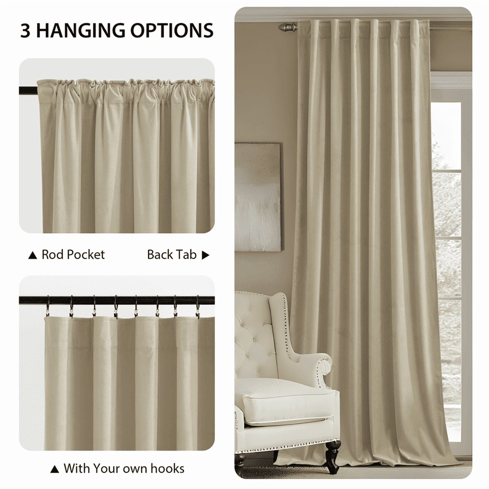 NICETOWN Beige Velvet Curtains for Bedroom, Super Soft Vintage Luxury Heavy Drapes, Room Darkening Thermal Insulated Velvet Curtain for Living Room, 52"x90", 2 Panels