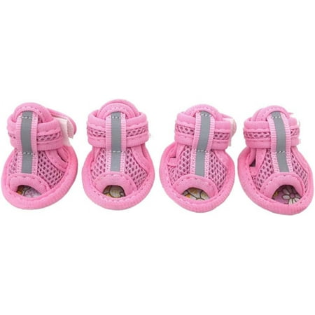 Pet Shoes Solid Color Dog Mesh Sneakers 4Pcs Practical Pink 5#*