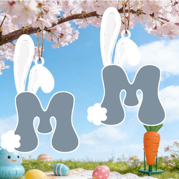 Decoraciones de Pascua, adornos de Pascua, regalos de Pascua Adorno de letra con orejas de conejo de madera de Pascua Letrero colgante de madera
