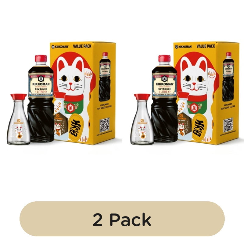 Kikkoman Lucky Cat Soy Sauce Value Pack 1L, British Import (Pack of 2)