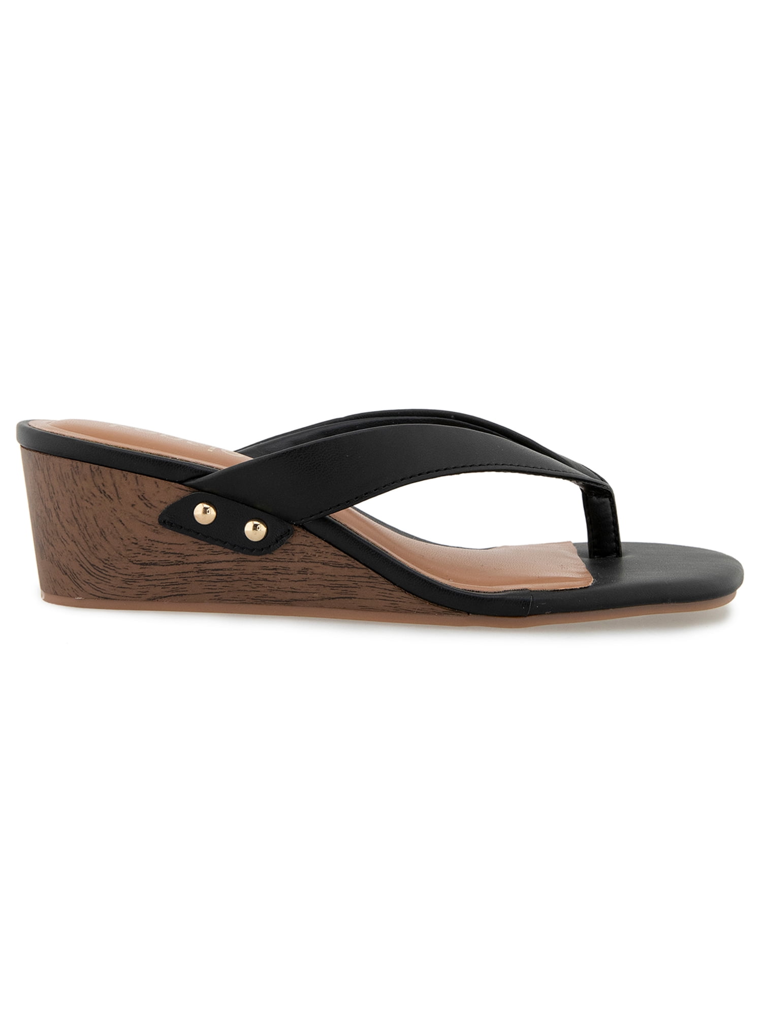 Kensie Women's Nolita Thong Faux Wood Wedge