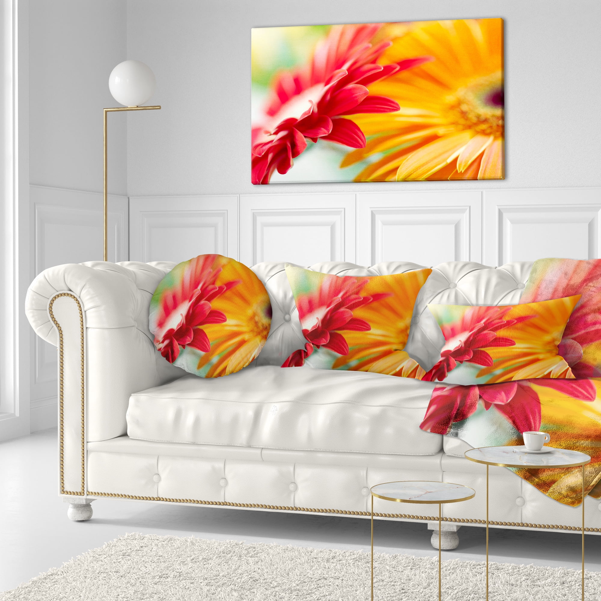 Designart Red and Yellow Daisy Flower - Floral Throw Pillow - 12x20