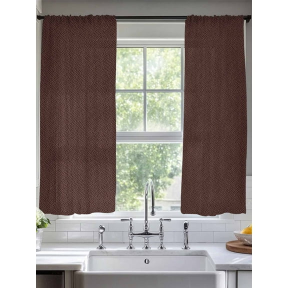 Solid Brown Sheer Curtains for Living Room Bedroom Vintage Minimalism Abstract Denim Pattern Sheer Curtains 63 Inch Long 2 Panels Set Light Filtering Curtain Window Treatments Drapes for Dining Room