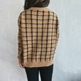 thumbnail image 5 of XFLWAM Women's Plaid Knitted Cardigan Sweater Trendy Fall Lightweight Chunky Zipper Jacket Coat Khaki L, 5 of 5