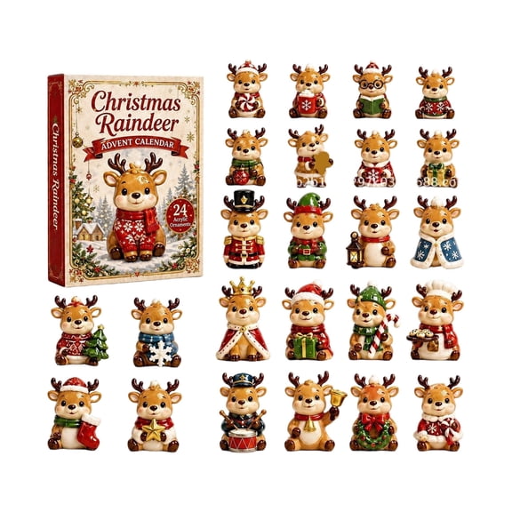 2026 Christmas Advent Calendar 24 Days Countdown Reindeer Blind Box Collectible Figurines Holiday Surprise Gift for Kids Adults Christmas Home Decoration