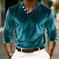 thumbnail image 4 of QSAWXQZ Men's Velvet Shirt Solid Long Sleeve V Neck Vintage Pullover Top for Spring Mint Green L, 4 of 8