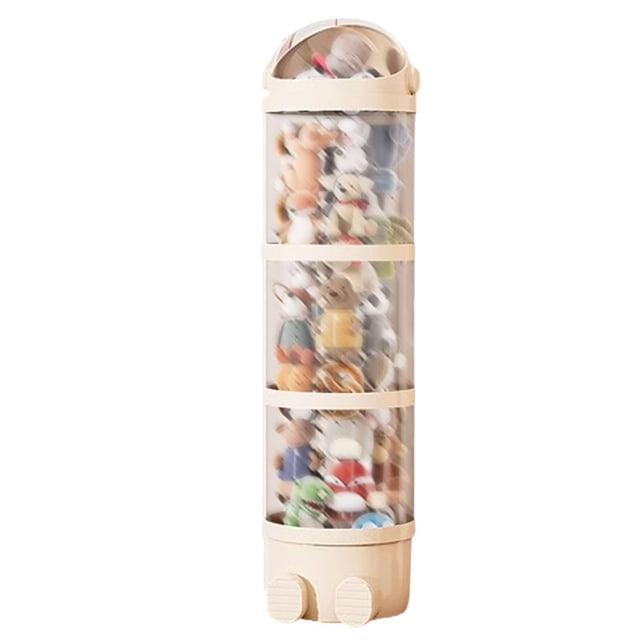 Tube de Rangement Vertical pour Jouets, Nouveau Tube de Rangement pour Peluches avec Fermeture Éclair, Tube Vertical pour Poupées avec Roues Rotatives à 360° et Couvercle, Conteneurs en Tissu Transparent pour l'Organisation