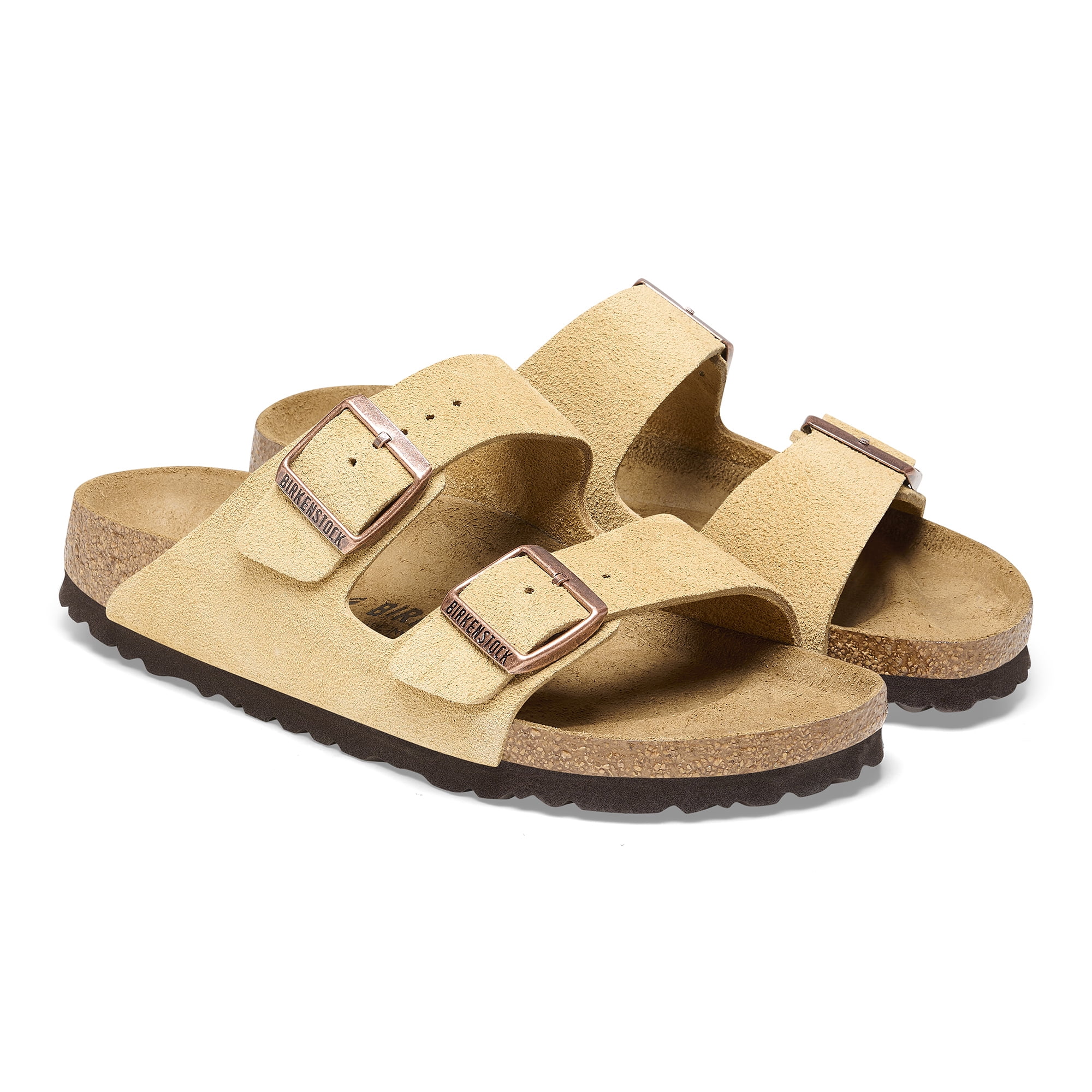 BIRKENSTOCK 1026190: ARIZONA SUEDE LEATHER SANDALS, LATTE CREAM, 38 EU