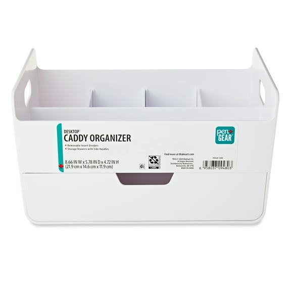 Pen+Gear Plastic Desktop Caddy Organizer with Multiple Compartments, White