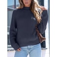 thumbnail image 6 of Women High Neck Oversized Sweaters Batwing Long Sleeve Pullover Loose Chunky Knit Jumper Navy Blue XXL, 6 of 8
