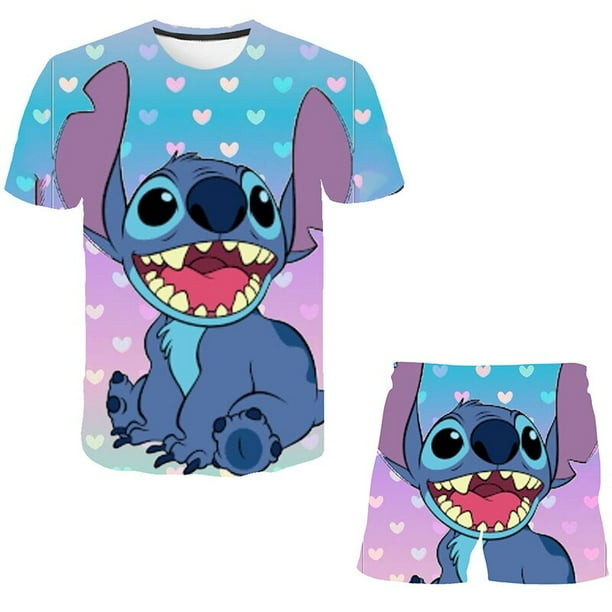 Verano bebé niño Disney Stitch ropa niños ropa conjunto para niñas niños camiseta pantalones cortos 2 uds trajes dibujos animados Casual ropa 9T Gao Jinjia LED