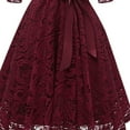 thumbnail image 5 of Lolmot Wedding Guest Dresses for Women Casual Vintage Temperament V-Neck Lace Embroidery Bow Tie Waist Sexy 3/4 Sleeve Party Dress, 5 of 5
