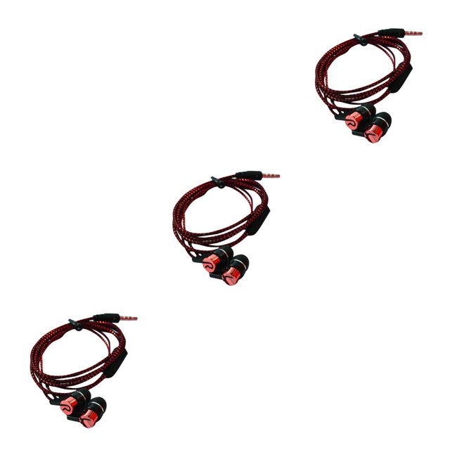 Transemion Écouteurs 3,5 mm Câblage Basses Puissantes Micro Silicone Tissé Antigel Ligne Écouteurs Rouges 3 Ensembles