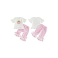 thumbnail image 2 of BemeyourBBs Kids Toddler Baby Girl Summer Clothes Little Girls Summer Strawberry Outfits Strawberry Embroidery Ruffle Short Sleeves T-Shirt and Elastic Plaid Flare Pants Set, 2 of 9