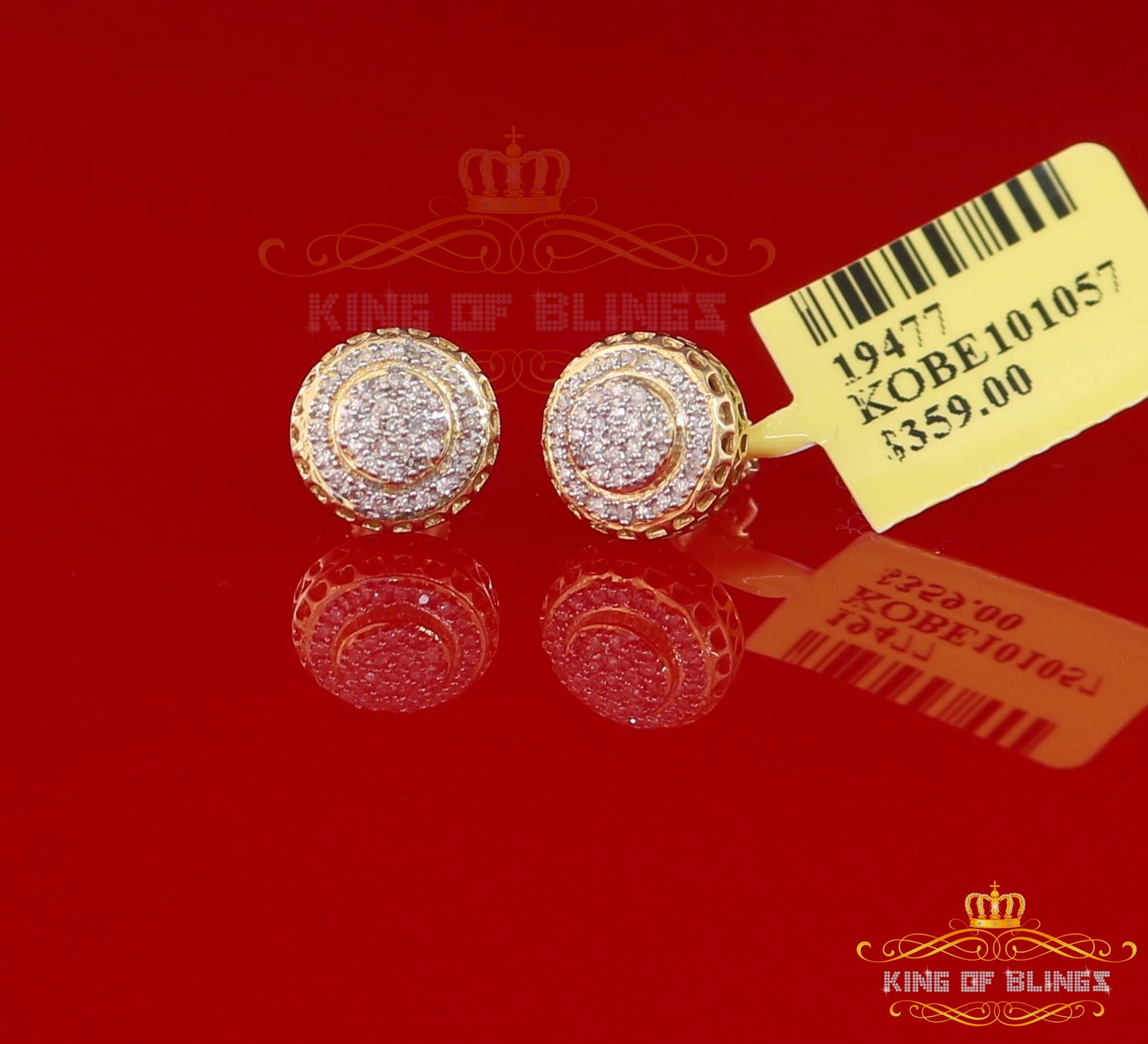 King of Bling's 925 Sterling Silver 0.20ct Diamond For Women's/ Men's Yellow Stud Round Earrings