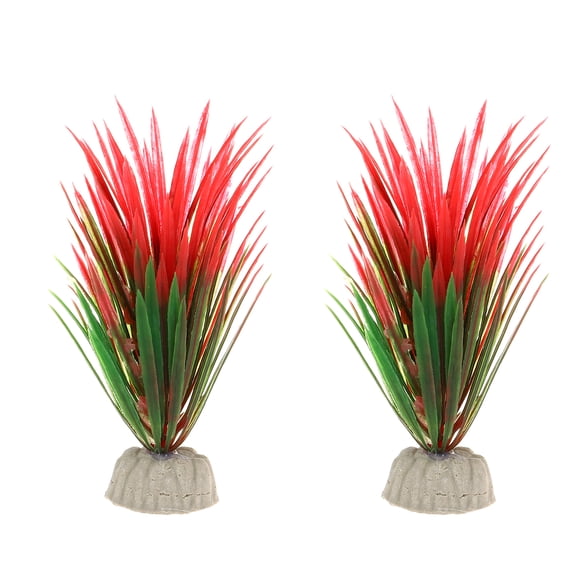 Unique Bargains 2 Pcs Aquarium Plants Decorations Artificial Aquatic Plant Red