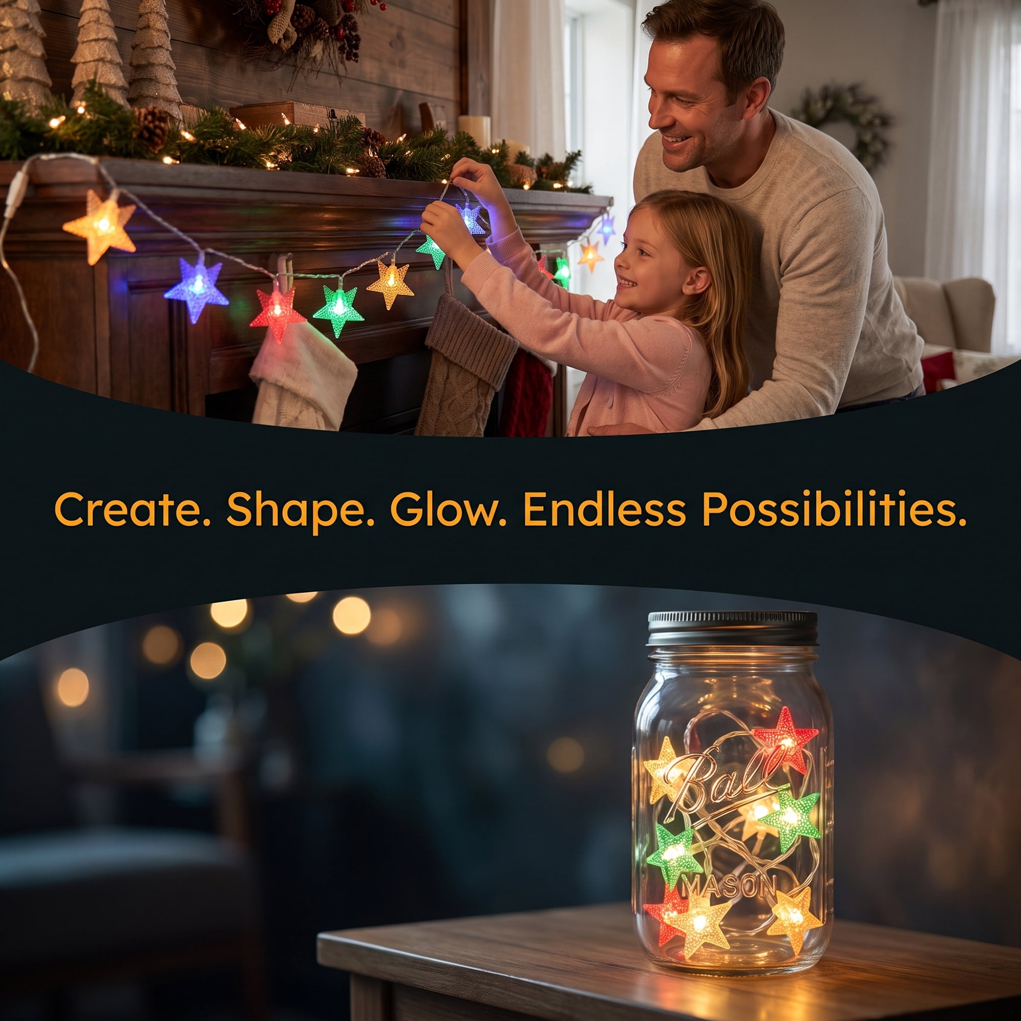 Unique Bargains 3D Star Lights with Flexible Design 9.8 ft Colorful USB Powered
