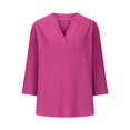 thumbnail image 3 of yunLCZ Womens Long Sleeve Shirts Cotton Linen Shirts For Women Summer Button Down Tops 3/4 Length Sleeve Casual Blouses Oversized Tshirts 2025 Spring Summer Outfits 3761, 3 of 4