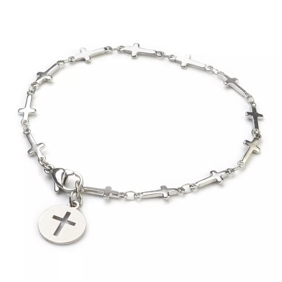 QQTDFG Stainless Steel Charm Bracelet Cross Silver 7.8" Z122-default
