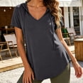 thumbnail image 3 of Women's Short Sleeve Hoodie Tunic Tops Casual Loose Fit Pullover V Neck Lightweight Sweatshirts with Pockets, 2XL, 3 of 8
