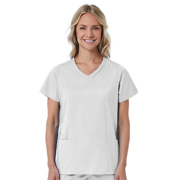 Red Panda Women's Curved Mock Wrap Solid Scrub Top