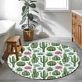 thumbnail image 3 of Cactus Summer Round Area Rug 4Ft Washable Circle Rugs for Bedroom Dining Room, Watercolor Tropical Botanical White Non-Slip Carpet Floor Mats Indoor Outdoor Carpet Runner Aesthetic Home Decor, 3 of 8
