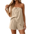 thumbnail image 5 of SOOMLON 2 Piece Sets for Women Summer Plus Size Strapless Tops with Front Bow Cooling Draped Shorts Flowy Matching Outfit, 5 of 9