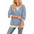 thumbnail image 2 of Women Striped Sweatshirts Oversized Crewneck Long Sleeve Shirts Y2K Pullover Top Fall Outfits Blue & White L, 2 of 9
