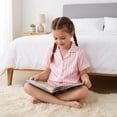 thumbnail image 5 of NIPAXO Girls Pajamas Set Short Sleeve Button-Down Pink White Striped Ruffle Shorts Sleepwear Satin for Kids, 5 of 8