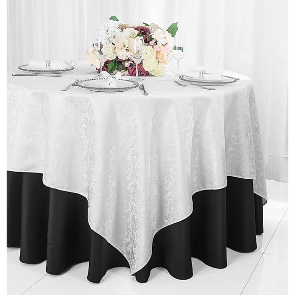 Wedding Linens Inc. 72" Square Damask Jacquard Polyester Table Overlays - White