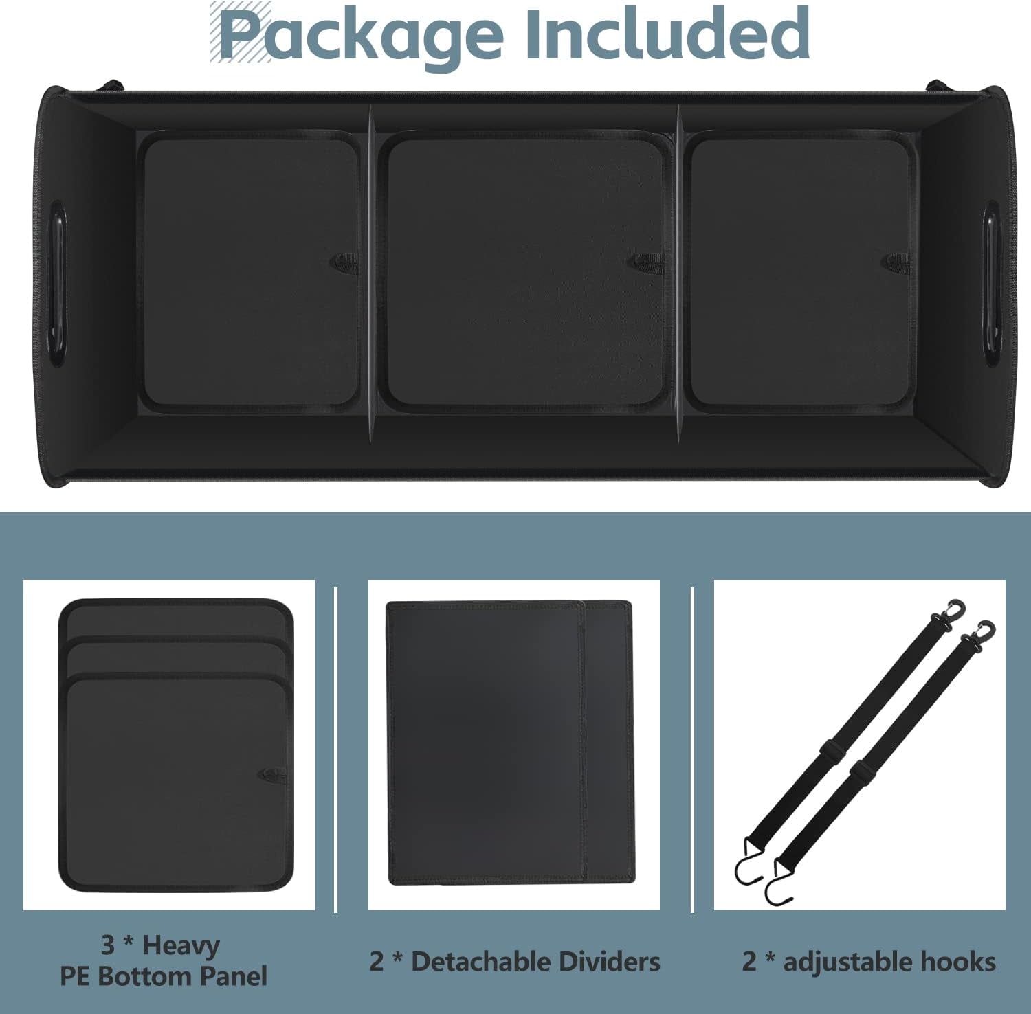 Trunk Organizer for Car, 95L Large Capacity Car Storage Organizer with Non-Slip Bottom Strips, Cargo Organizer for Suv, Truck, Sedan, Waterproof Portable Car Organizers for Women Men
