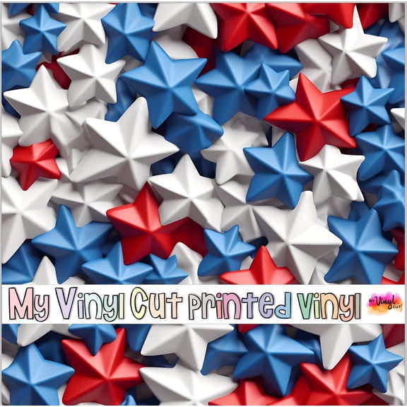 Printed Adhesive Vinyl Patriotic Stars B Pattern Permanent Adhesive (Large Scale)