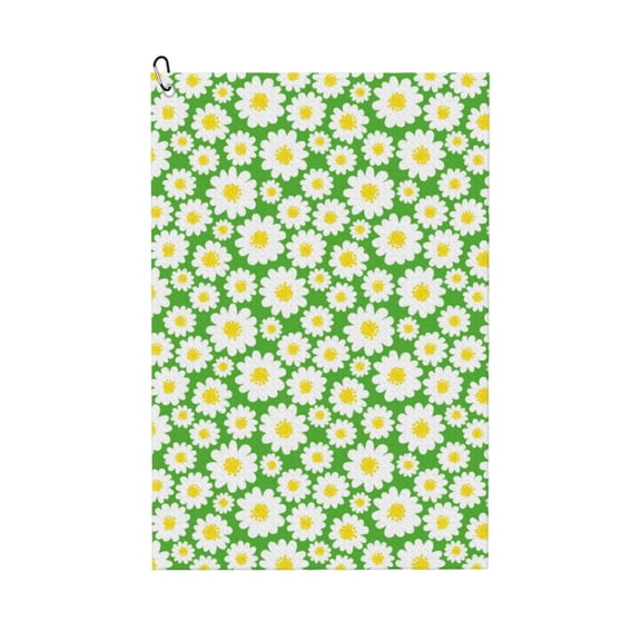 Golf Towels for Golf Bags For Men Women - Daisies Flowers Green 24x16in Absorbent Quick Drying Golf Towel for Cleaning Golf Ball Club Golf Bag Accessories with Carabiner