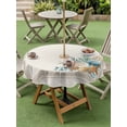 thumbnail image 4 of Outdoor Tablecloth with Umbrella Hole for Patio/Picnic/Party/Camping, Summer Coastal Waterproof Table Cloth Round Cover Washable, Nautical Beach Marine Life Beige Striped (Dia 54"), 4 of 8